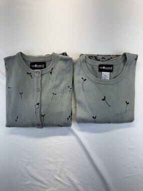 Sag Harbor Vintage 2Pcs Short Sleeve Sweater & Long Sleeve Cardigan Sz M